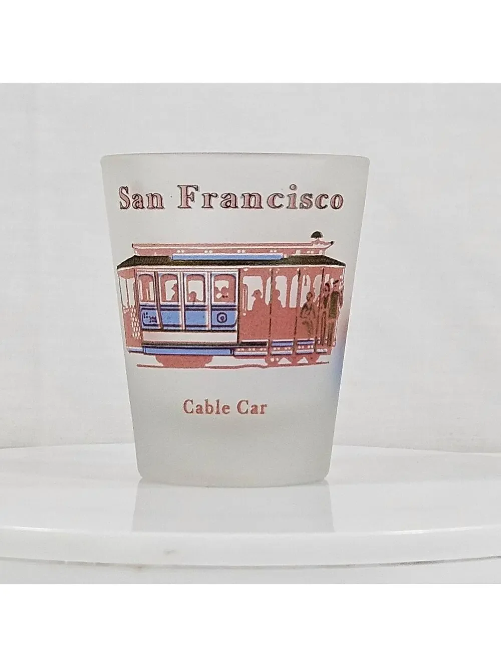Vintage San Francisco Frosted Shot Glass Golden Gate Bridge Cable Car Souvenir